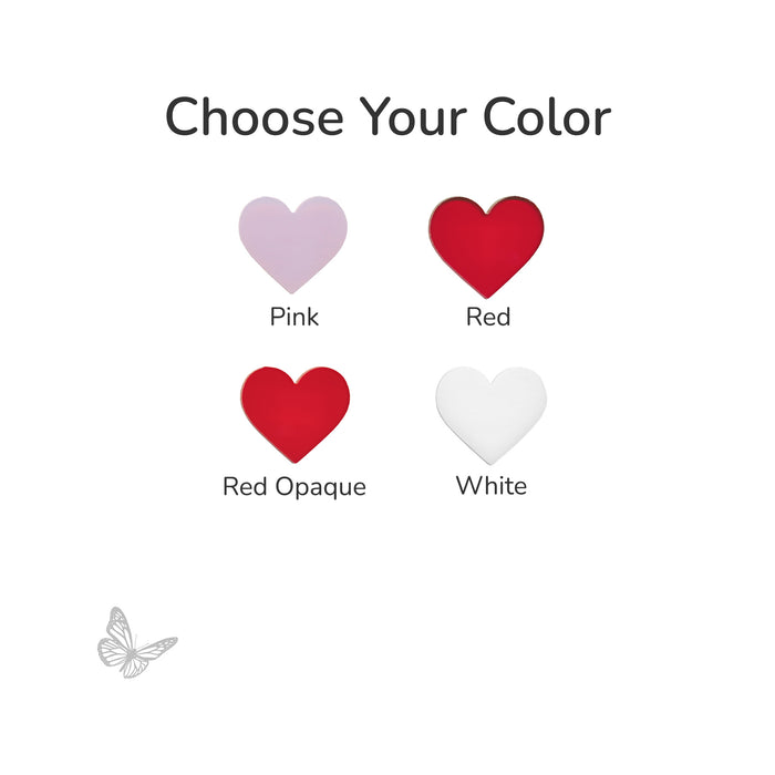 Color selection options for pink, red, red opaque, and white hearts on a white background.