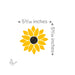 Detailed view of the mosaic sunflower precut glass design with dimensions labeled at 5 3/16 inches by 5 3/16 inches.