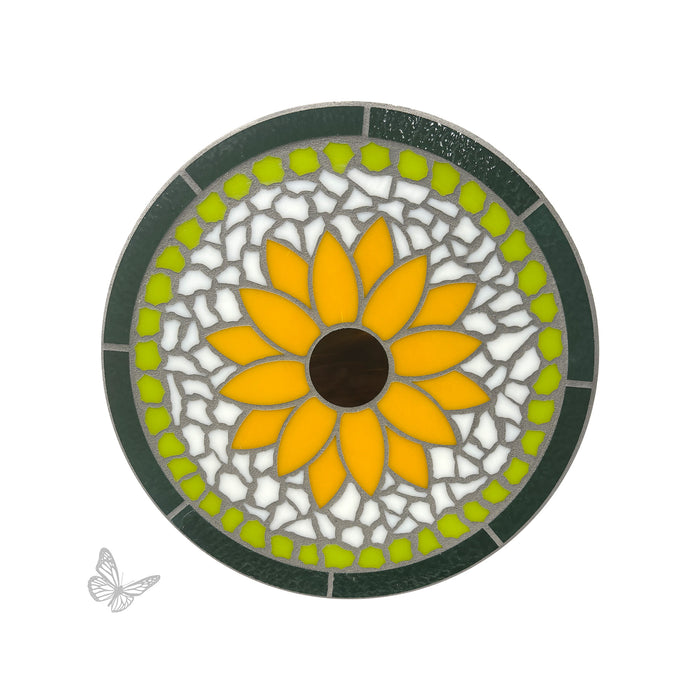 Round mosaic glass sunflower steppingstone.